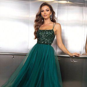Lace-Up Backless Mesh Dress